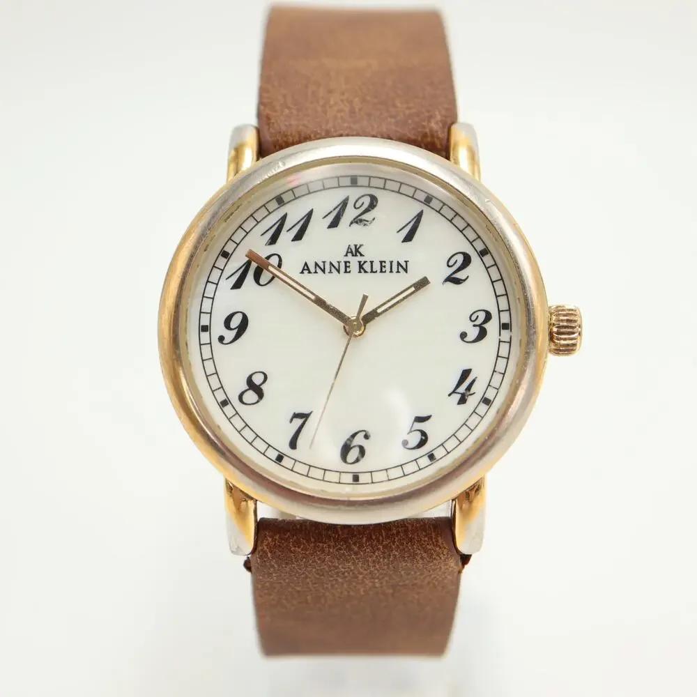 Anne Klein 36mm MOP Womens Round Watch Brown Faux Leather with New Battery